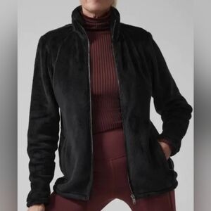Athleta Double Cozy Karma Recover Plush Zip Jacket Black, Large (B2)